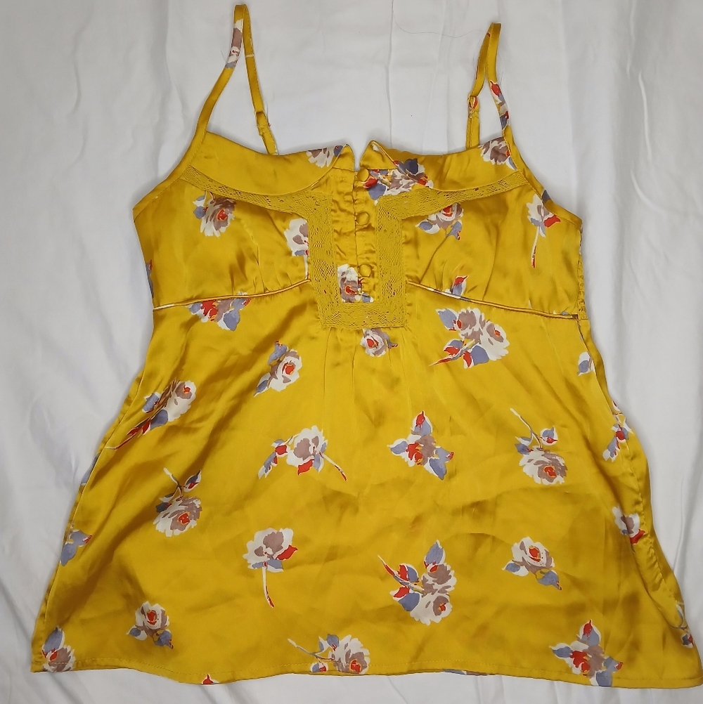 American Eagle Outfitters Yellow Floral Satin Cami /Size: XS
